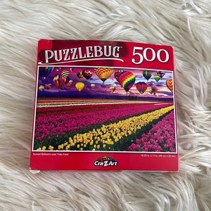 Cra Z art puzzle bug colorful 500 piece hot air balloon pver tulip fields puzzle